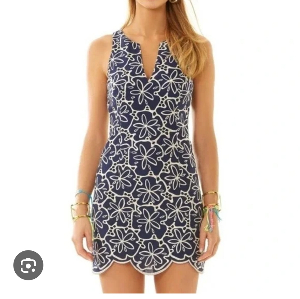 Lilly Pulitzer Navy and White Floral Midi Dress